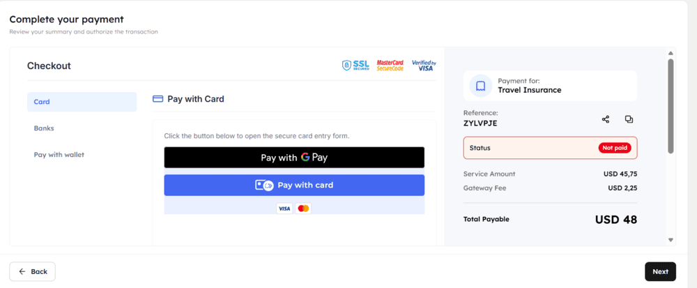 cestovní pojištění Keňa - checkout